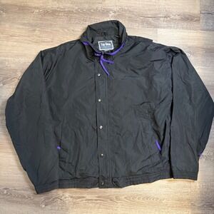 Top Gear by Mountain Gear Vintage Black Purple Trim Windbreaker Jacket Mens XL
